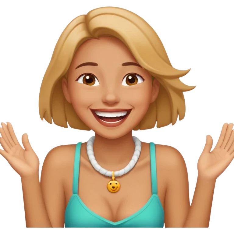 Girl with hands around her neck laughing emoji