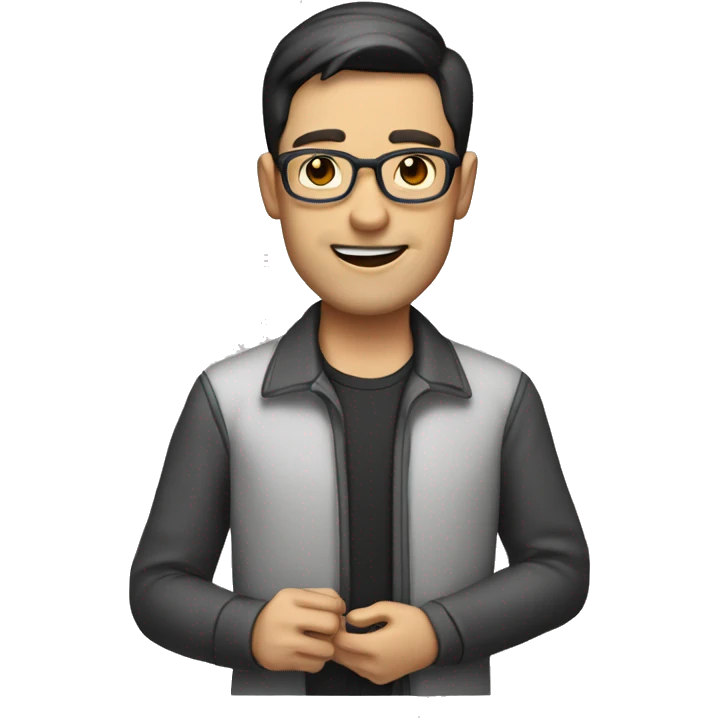 male teacher with dark short hair holding a steam deck emoji