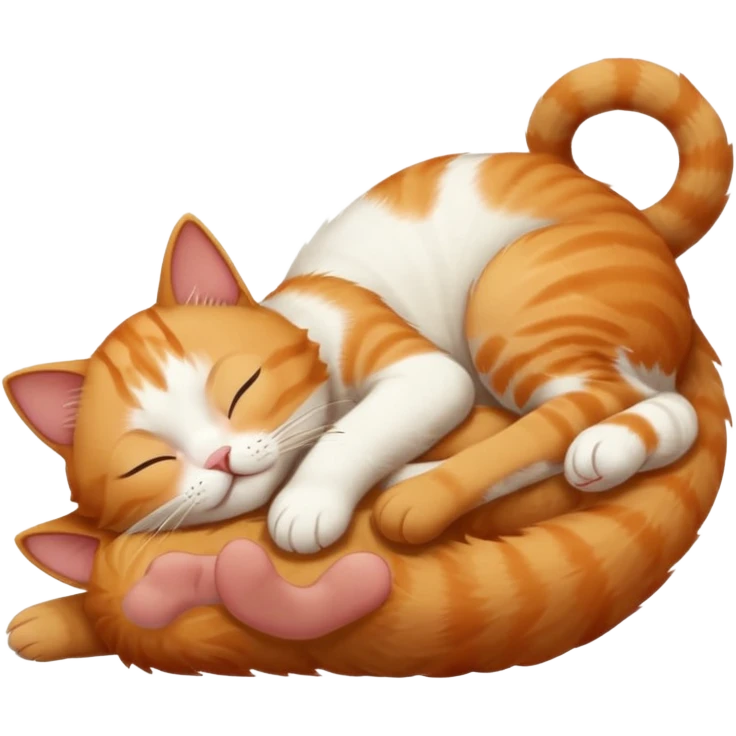 ginger and white small cat eyes closed lying down upside down with paws stretched out in different directions emoji