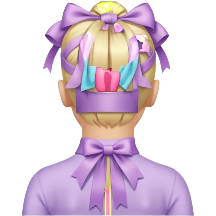back view of a high blonde ponytail with a pastel lilac ribbon, iOS Apple emoji style emoji