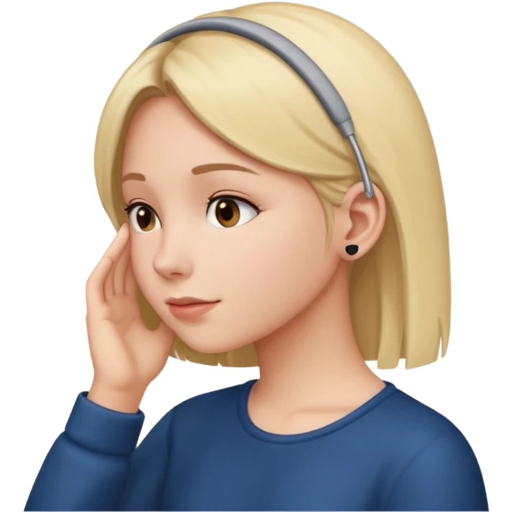 girl listening to viewer, side view, hand to ear, no headphones emoji