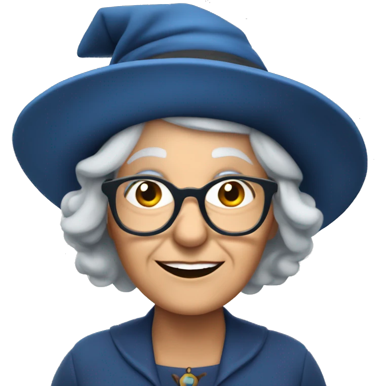 smart granny witch with glasses and blue hat directing orchestra emoji