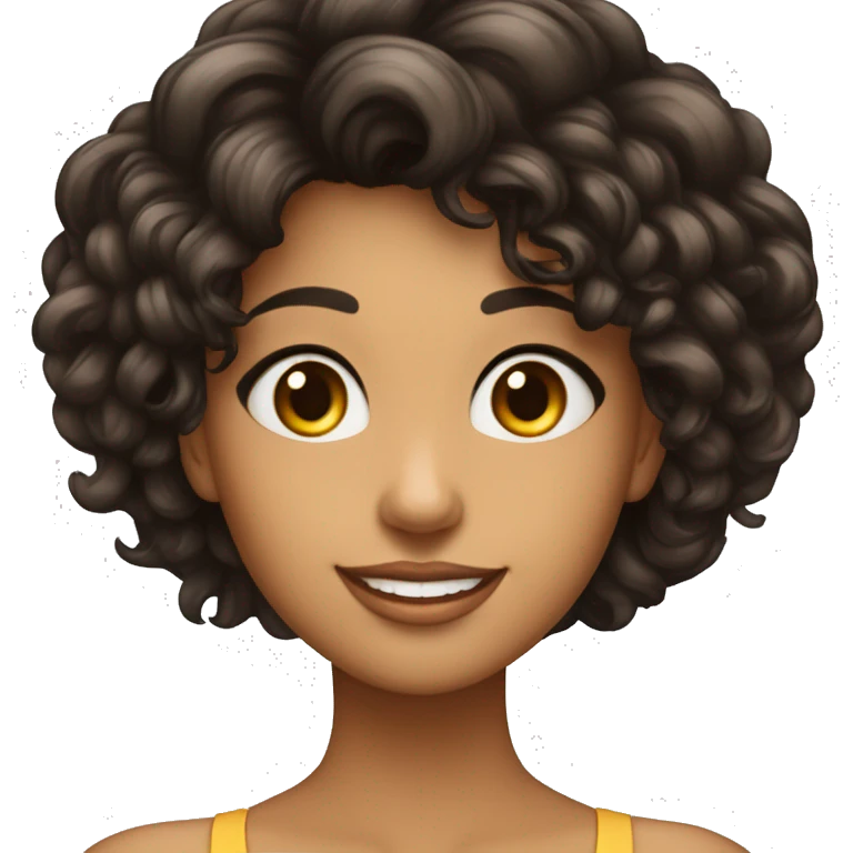 Mulher morena cabelo liso no ombro olhos pretos sorriso largo bochechuda  emoji