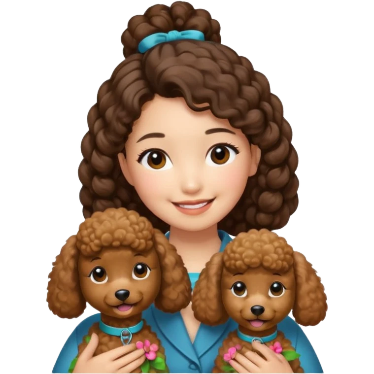 Brown poodle with Asia girl tie up hair say thank you emoji