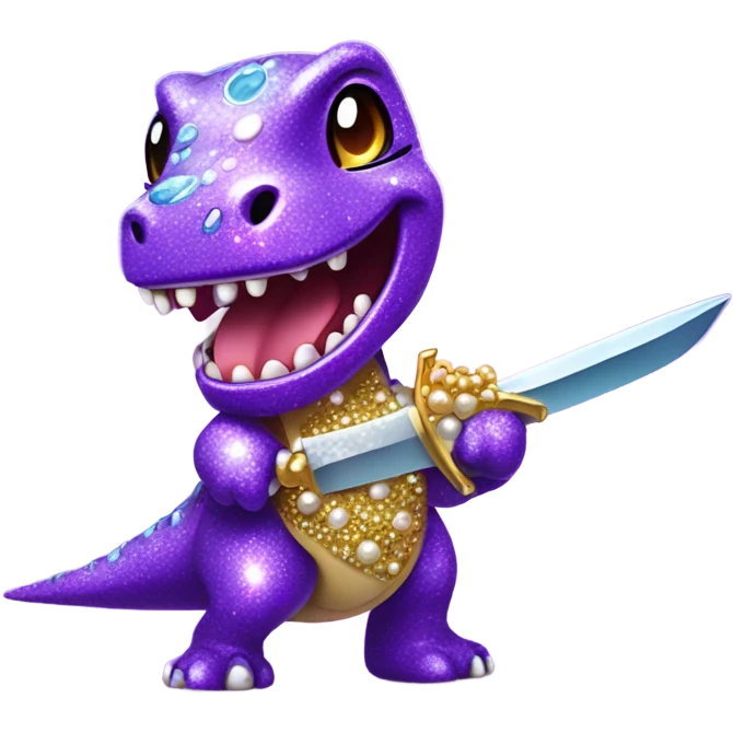 Lisa frank glitter purple cute and dinosaur with sword and pearls emoji