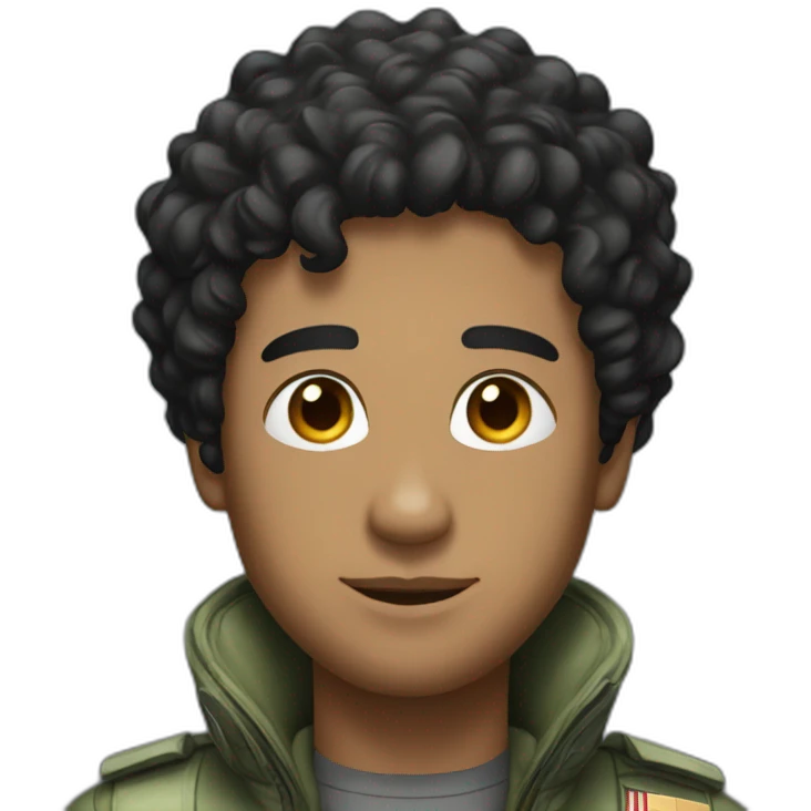 A man with black curly hair and a flight suit emoji