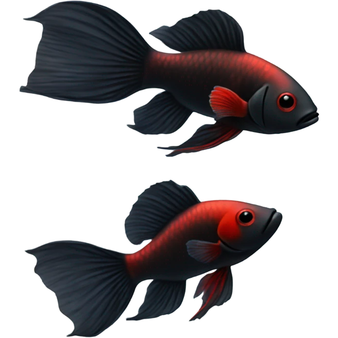 Fully Black with tiny red lines betta fish short fins emoji