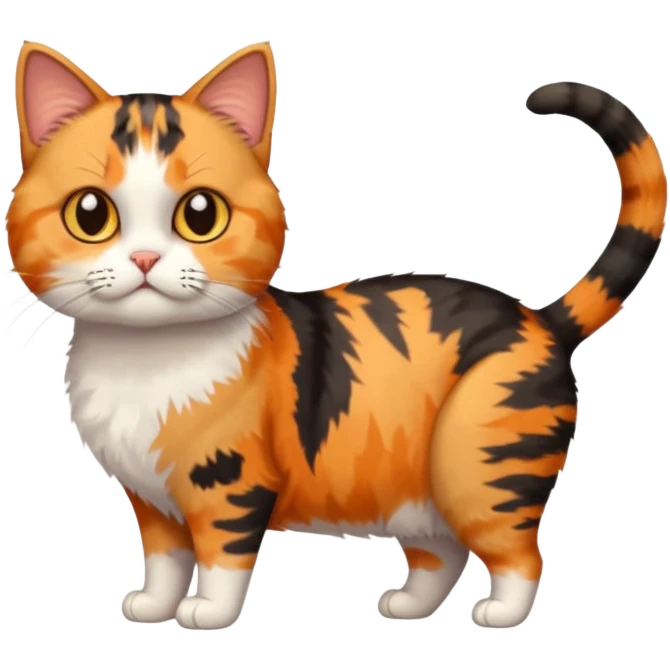 full body calico tabby  cat with small head and short but chubby body emoji