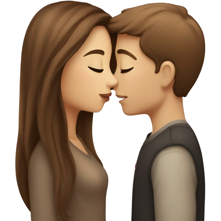 beautiful girl with long brown hair kissing a boy with light brown hair emoji