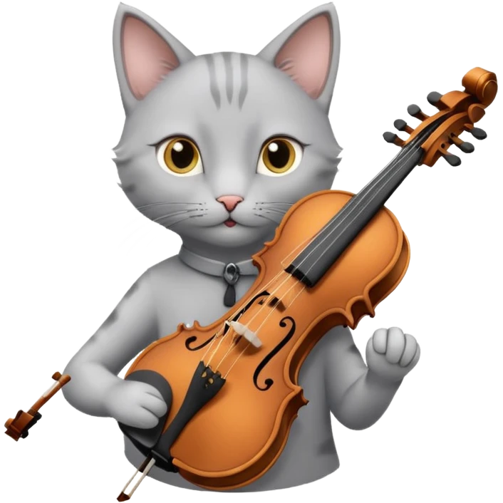 thin grey cat play violin emoji