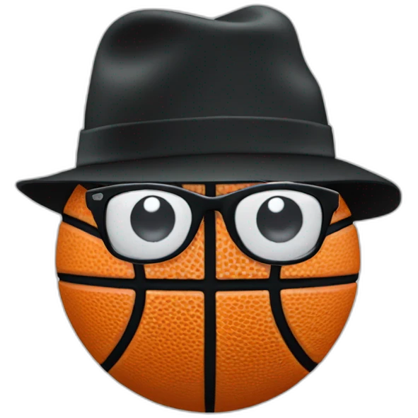 A basketball with a black hat with googles emoji