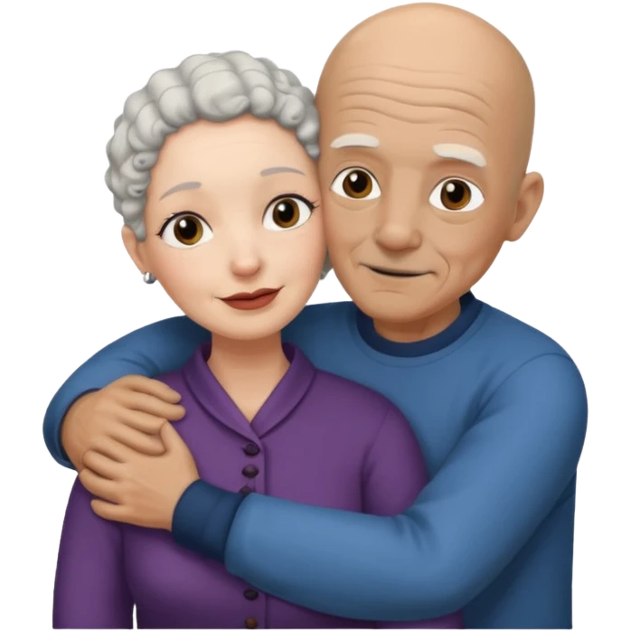  White no hiar Old man hugging dack skin curly hair woman emoji