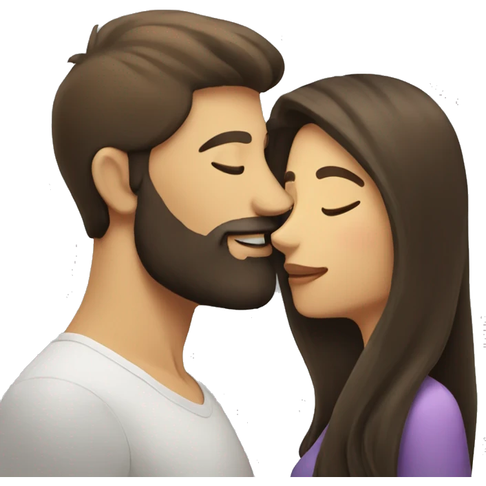 Brunette man with beard kissing brunette woman with long hair emoji