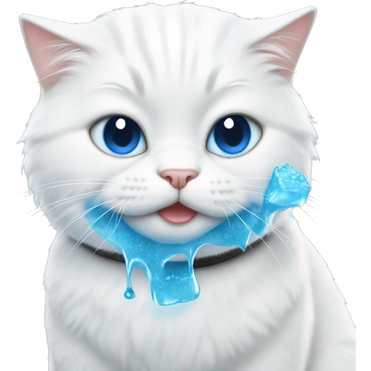 white cat with blue ice eating oreo emoji
