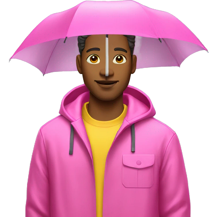 Guy in yellow rain slicker and pink polo shirt emoji