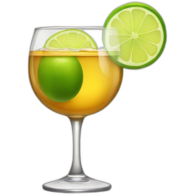 A single whiskey glass with a single slice of green lemon piece on it emoji