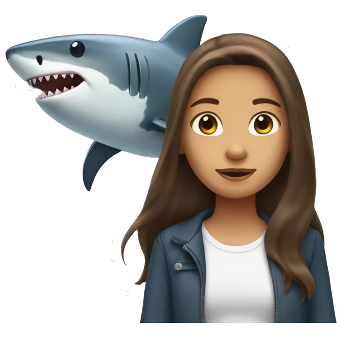 girl with brown long hair with shark emoji