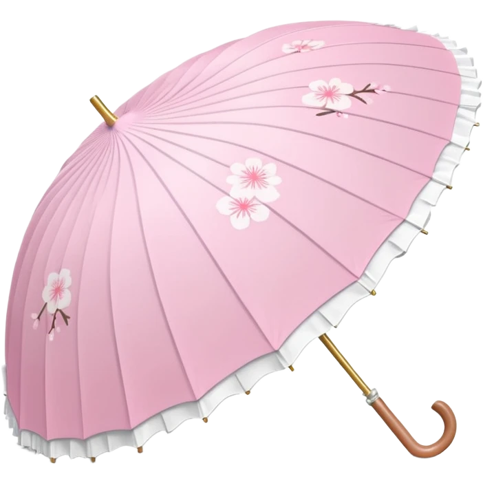 A beautiful pretty cute pastel pink and white umbrella-parasol with sakura patterns and white frills emoji