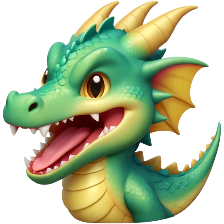 Cinematic Cute Yawning Dragon Portrait Emoji, Head tilted slightly with a dramatic, wide-open yawn, showcasing a soft, lustrous scaled body with gently drooping fins and half-closed, drowsy eyes, Simplified yet irresistibly adorable features, highly detailed, glowing with a soft, cozy mythical glow, high shine, relaxed yet expressive, stylized with a dash of fantastical charm, soft glowing outline, capturing the essence of a sleepy yet affectionate dragon that seems ready to stretch out and rest in its enchanted lair! emoji
