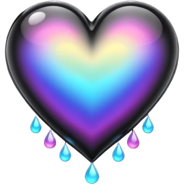 Ink black iridescent heart gif with drops emoji