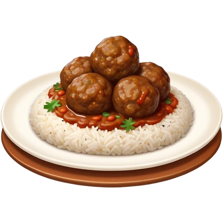 Kofte Cinematic Realistic Kofte Dish Emoji, depicted as spiced meatballs served alongside a portion of fragrant rice, rendered with rich textures and warm, appetizing lighting. emoji