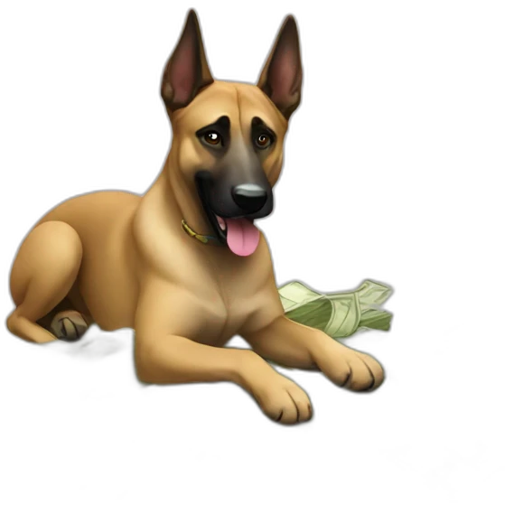 Malinois dog with lot of money emoji