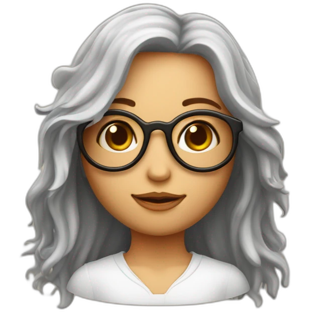 Fille aux cheveux longs roux frisés avec des lunettes et un pendentif jesus emoji