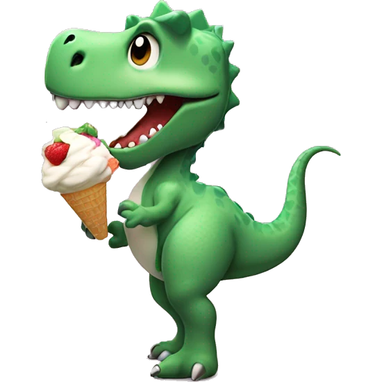 Dinosaur in a tutu eating ice cream￼ emoji