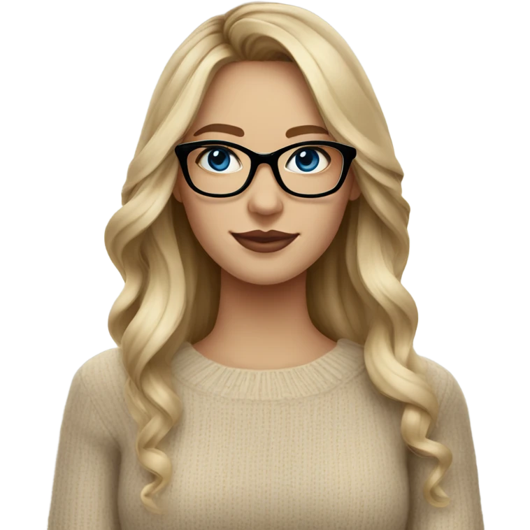 Blonde balayage long hair women blue eyes  beige sweater wearing black glasses  emoji