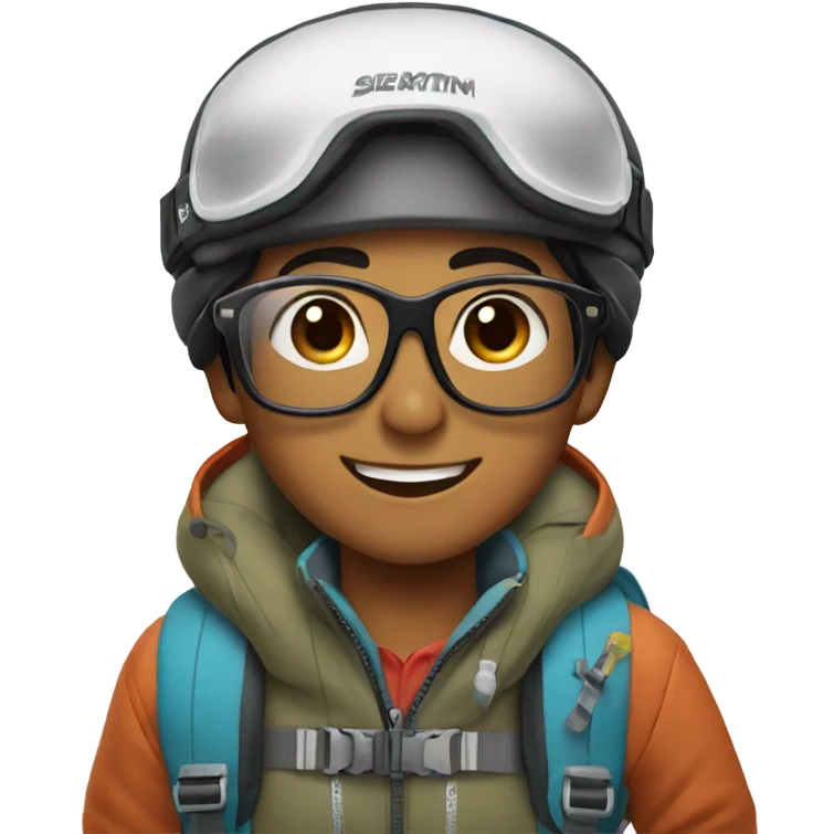 black hair smiling filipino boy with glasses with skiing gear emoji