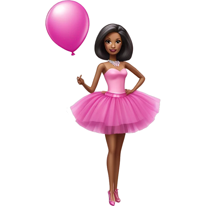 Barbie doll wearing a pink tutu dress , full body image holding a balloon and wearing a party hat  emoji