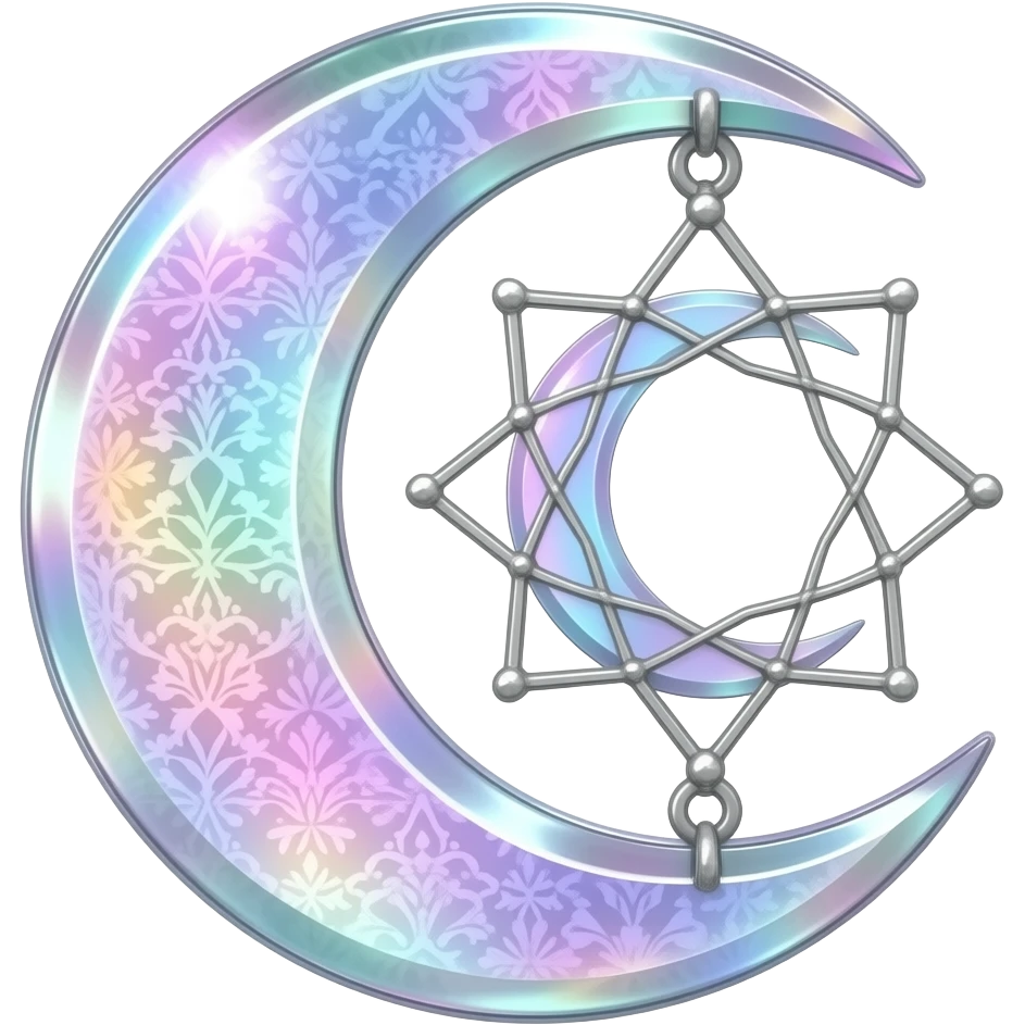 glossy Pastel iridescent crystal crescent damask moon dreamcatcher emoji