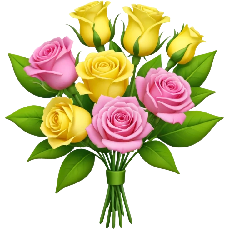 A mixed bouquet of four flowers, including pink roses and yellow lisianthus. emoji