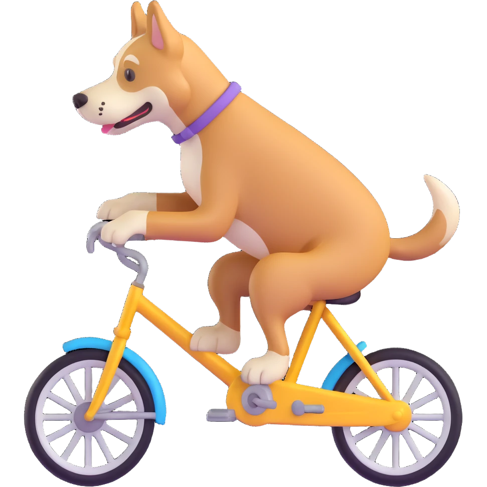 a dog on a bicycle, 3D emoji style emoji