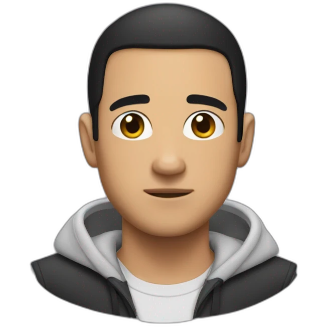 hooded mike bronteroc with black hair and buzz cut emoji