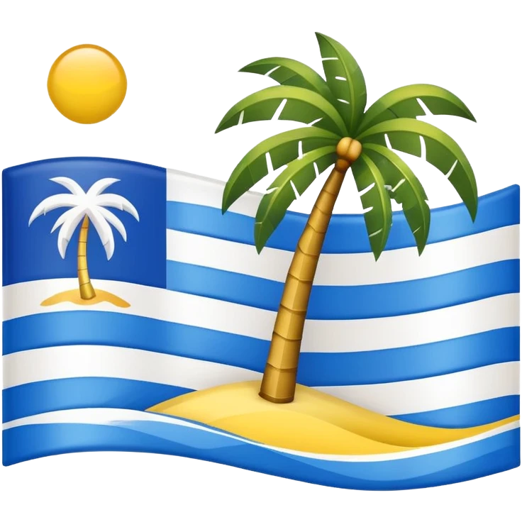wavy flag with three vertical stripes blue white and yellow with a palm tree emblem in the center of the white stripe in Apple emoji style emoji