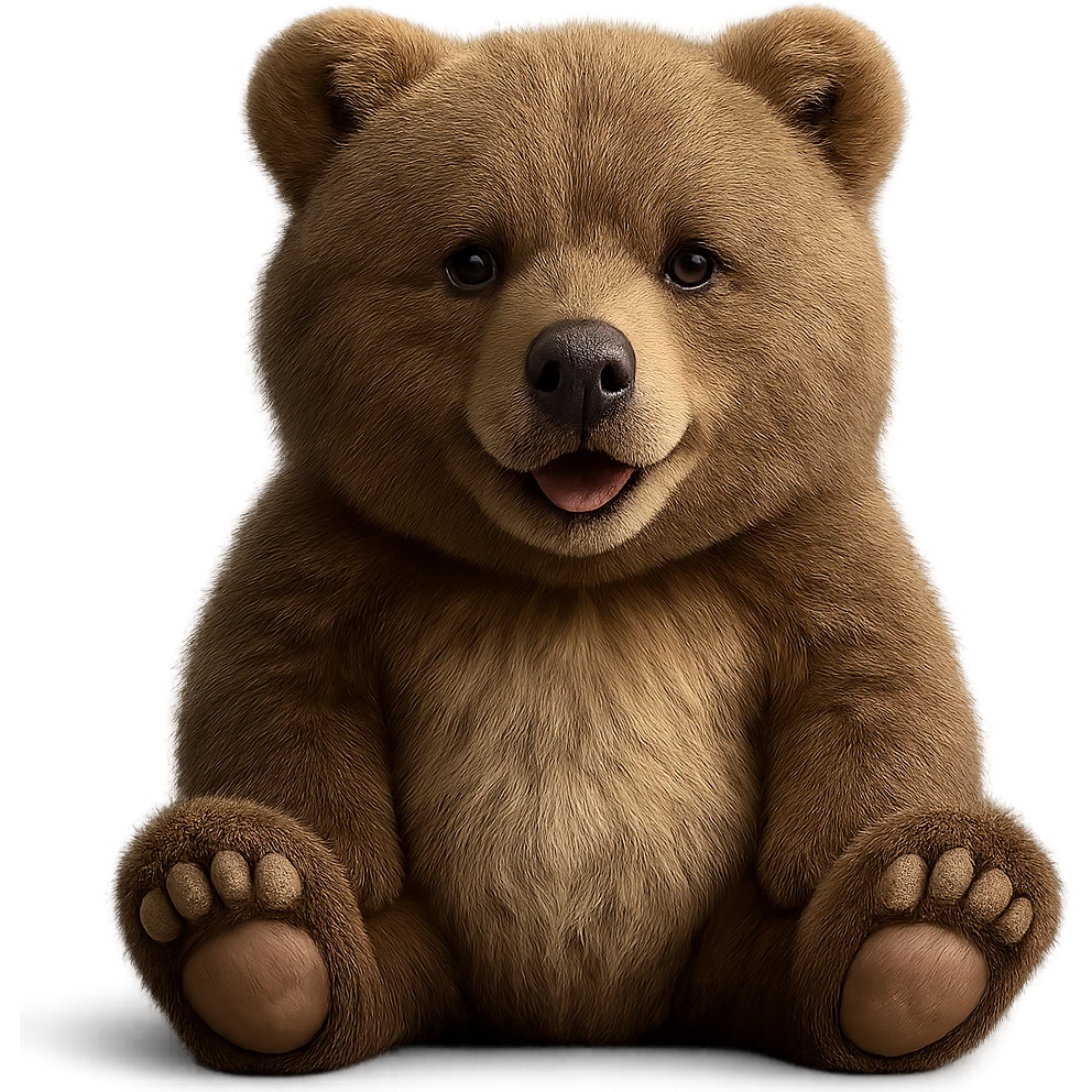 Make the bear more realistic with no background, photorealistic style. emoji