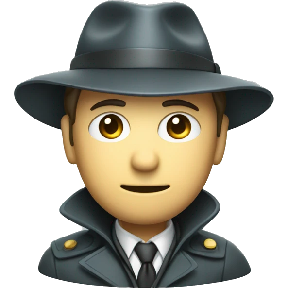 a man in a detective suit, in a raincoat, with a hat and a magnifying glass in his hands. White skin emoji