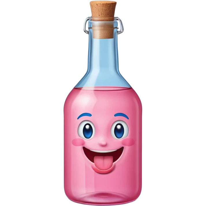 Smiling bottle of oil pink with silly face tongue out blue top emoji