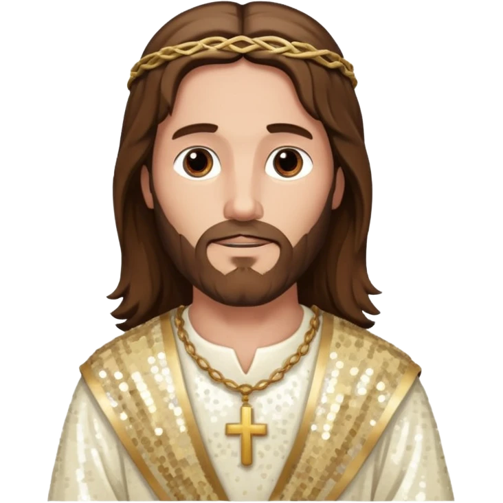 Jesus Christ from The Bible with long brown hair, ivory sequin outfit emoji