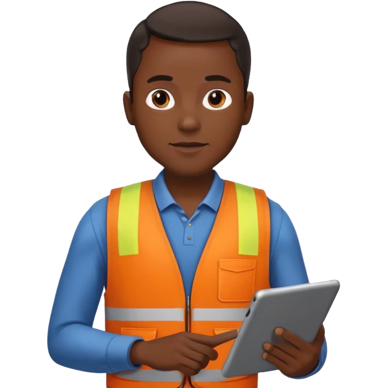 worker black man wearing orange west holding a tablet emoji