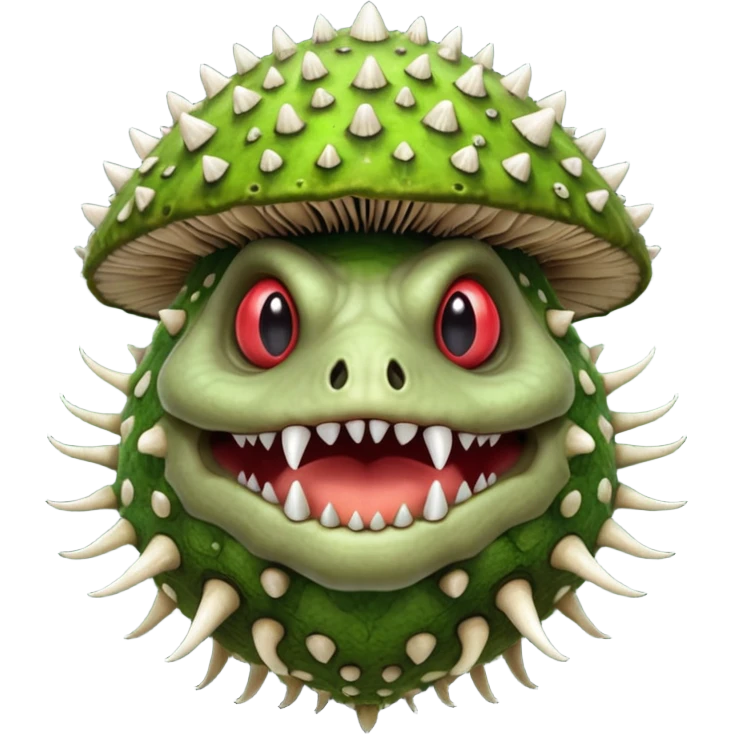 poisonous mushroom beast portrait, head and shoulders only, mushroom shell armor, spiky fungus growths, toxic green veins, beast-like mouth, heavy fungal texture, 3D cartoon, mobile game icon style, clean background, no text, no watermark

 emoji