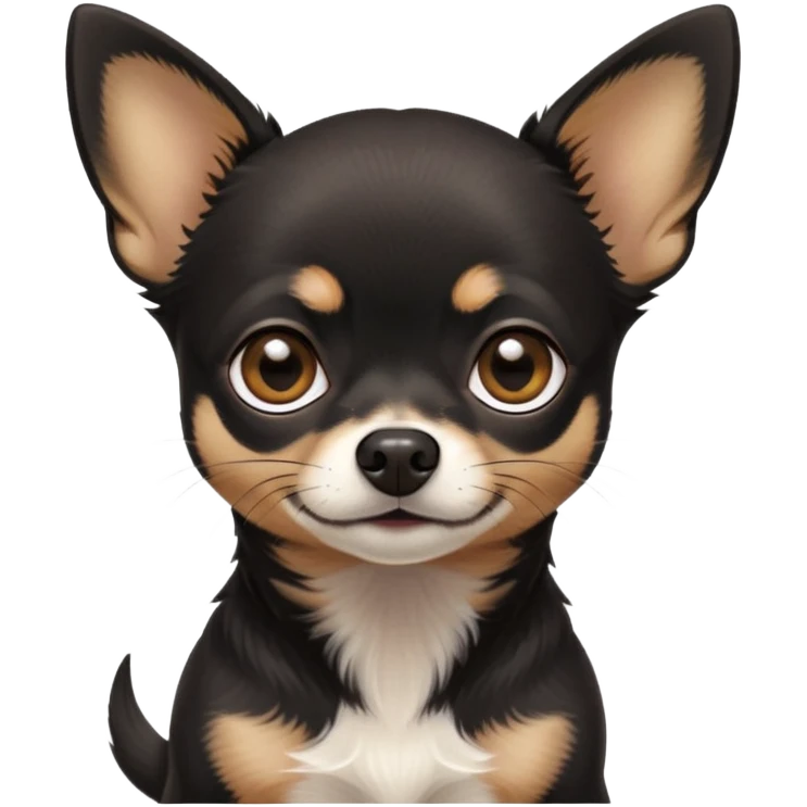 Black chihuahua with tan around the eyes and a white line down the middle of their forehead to nose emoji