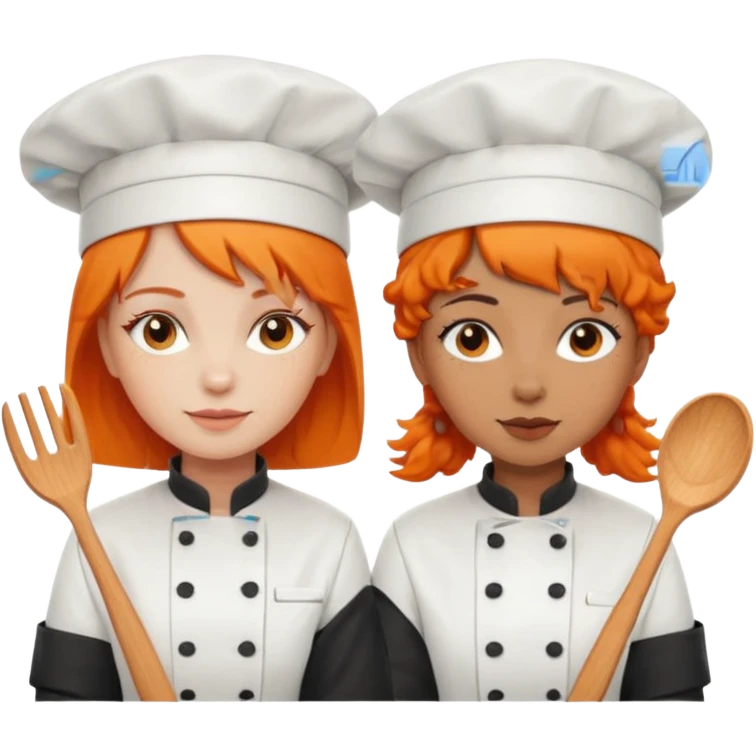 Dos chicas chef, una pelinaranja de pelo lacio y otra con pelo negro con rulos emoji