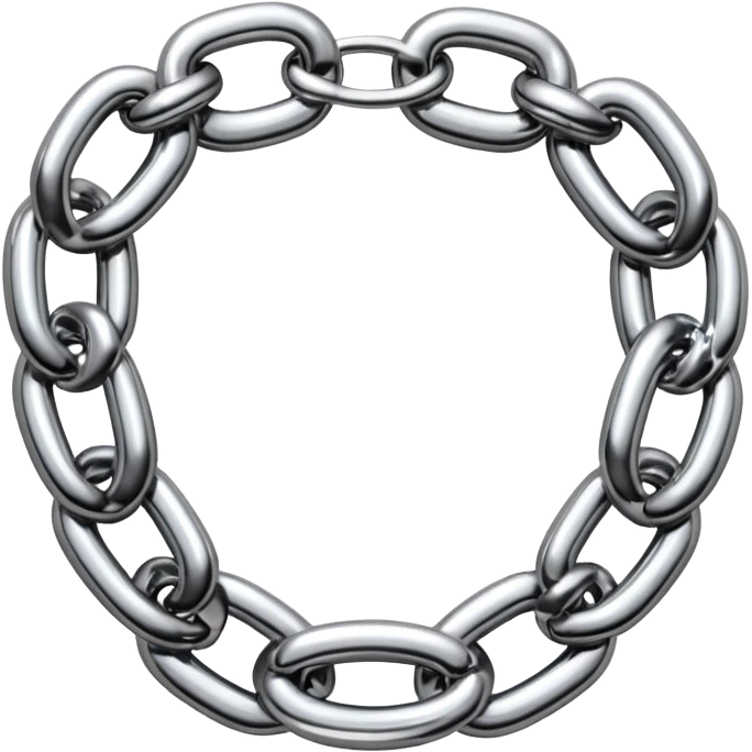 A thick luxury chain emoji made of liquid silver chrome, smooth rounded links, glossy metallic reflections, heavy swag aesthetic, minimalistic iOS emoji style, centered, clean white background emoji