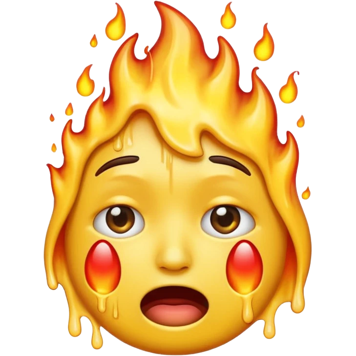 Generate an emoji that is simultaneously nervous, crying, and melting while on fire.  emoji