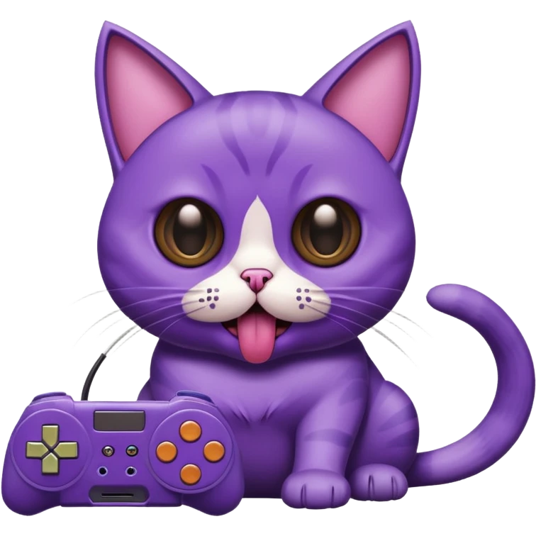 purple cat with huge eyes smelly lines and their massive brown tongue out also a playstation next to it emoji