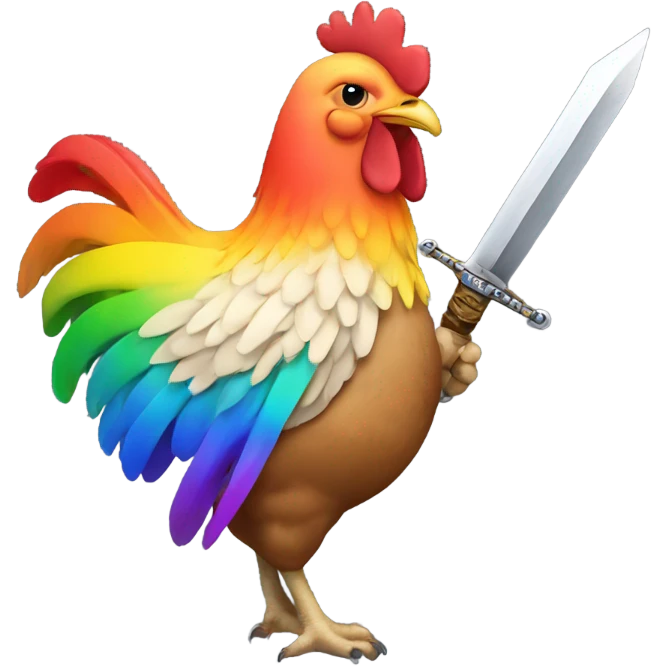 Rainbow chicken butt with a sword emoji