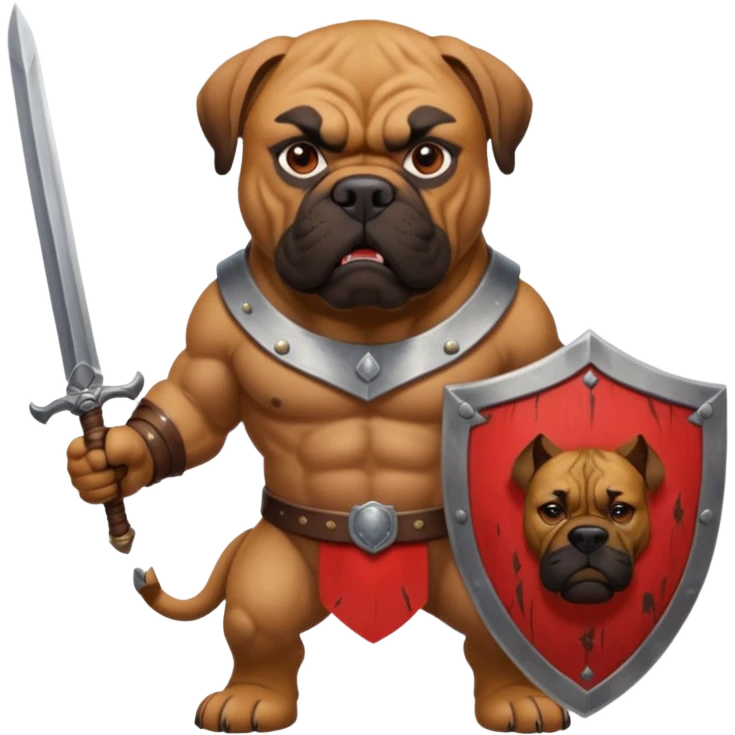 A bullmastiff as a legend with sword and shield emoji