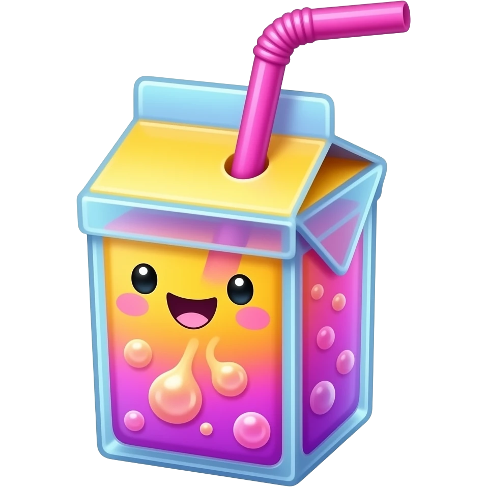 Happy Kawaii Juice box using neon colors with a hot pink straw emoji